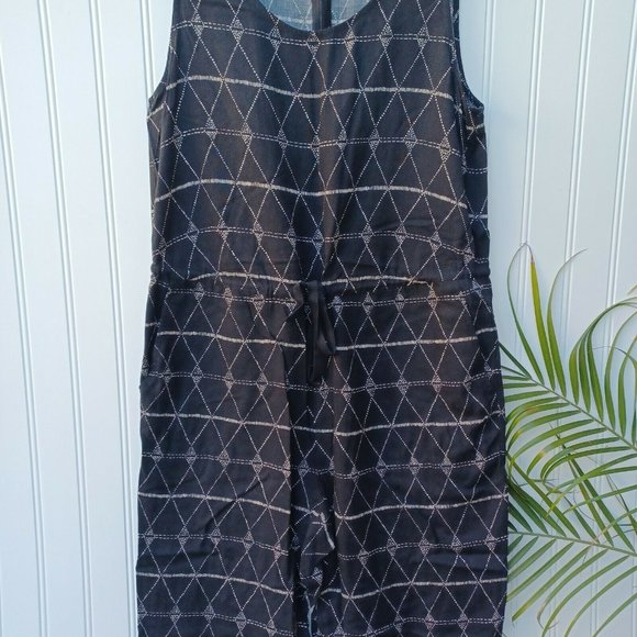 Madewell Diamond Dot  Sleeveless Jumpsuit Size XS  Black Cream Tribal Boho - Picture 4 of 11
